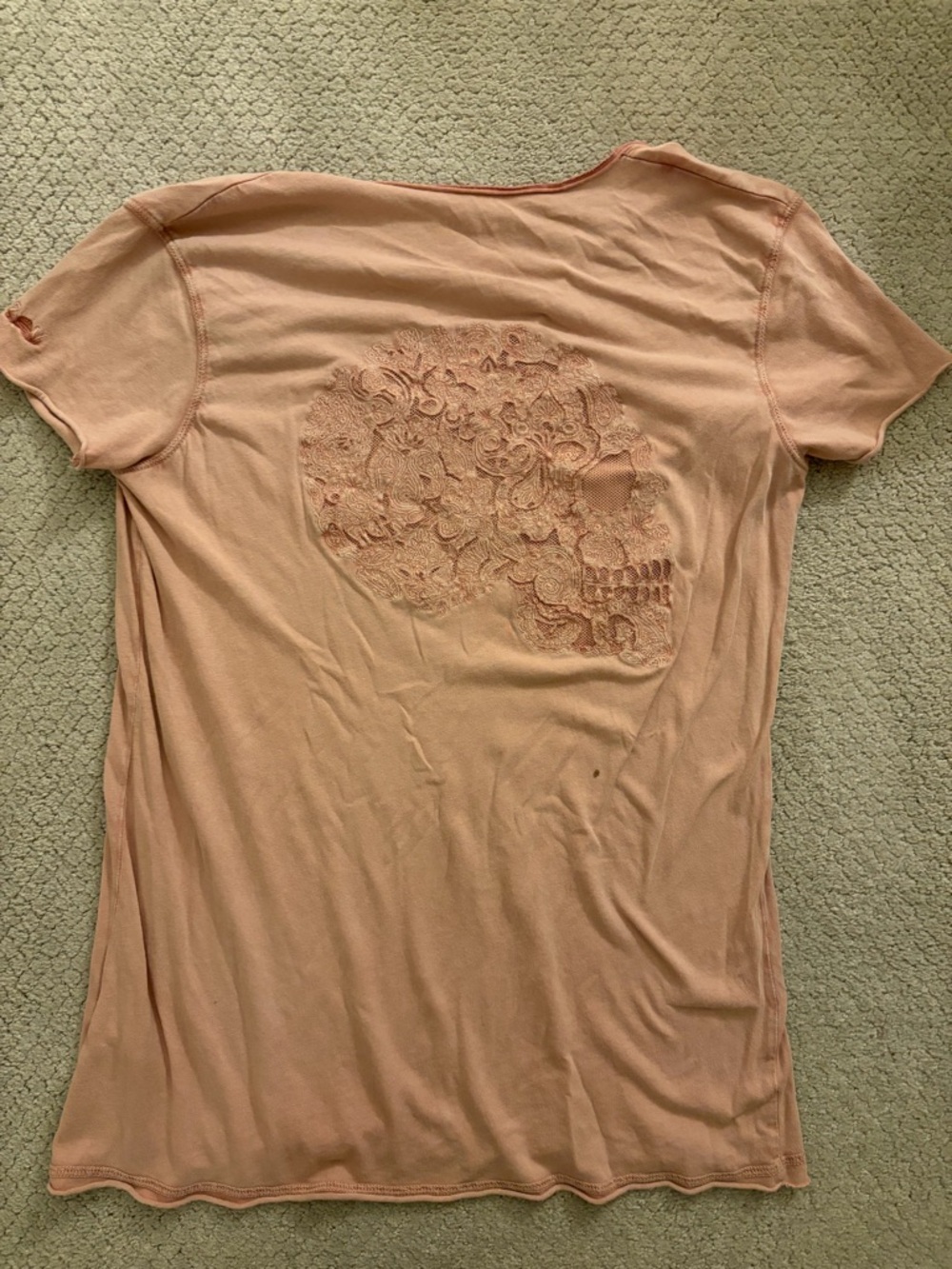 Zadig & Voltaire Peach Embroidered Floral Skull Short Sleeve Tee
